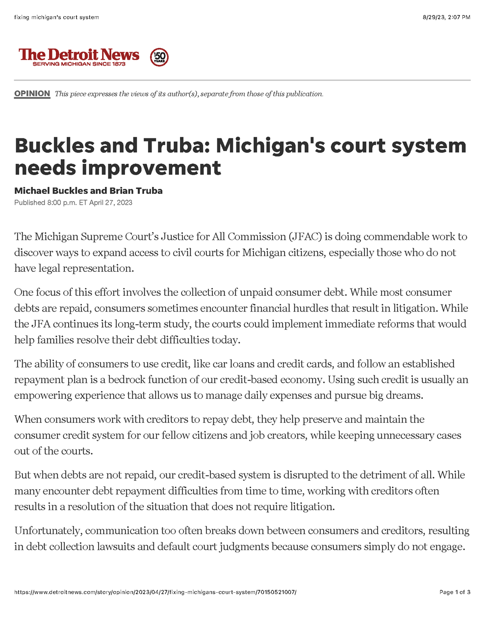 Buckles and Truba op-ed: Michigan's court system needs improvement